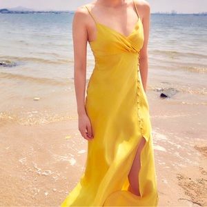 Zara Yellow Satin Buttoned Slip Dress